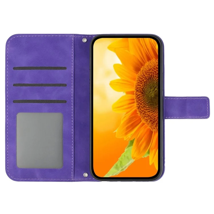 Phone Case For TECNO Spark Go 1 / Spark Go 2025 / Pop 9 4G Sunflower Imprint Leather Wallet Cover with Wrist Strap - Dark Purple