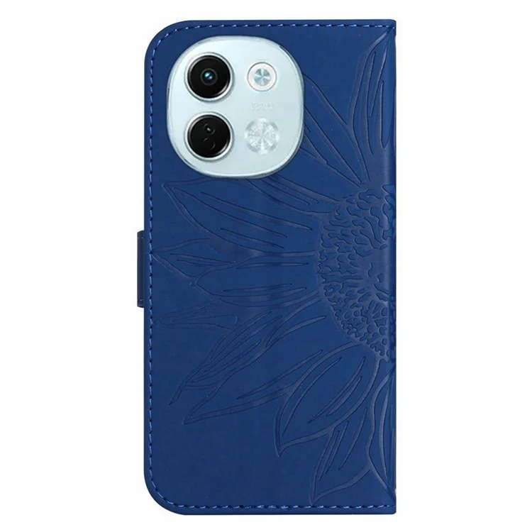 For TECNO Spark 30 5G / Pova 6 Neo 5G Case Sunflower Imprint Leather Wallet Phone Cover with Wrist Strap - Sapphire
