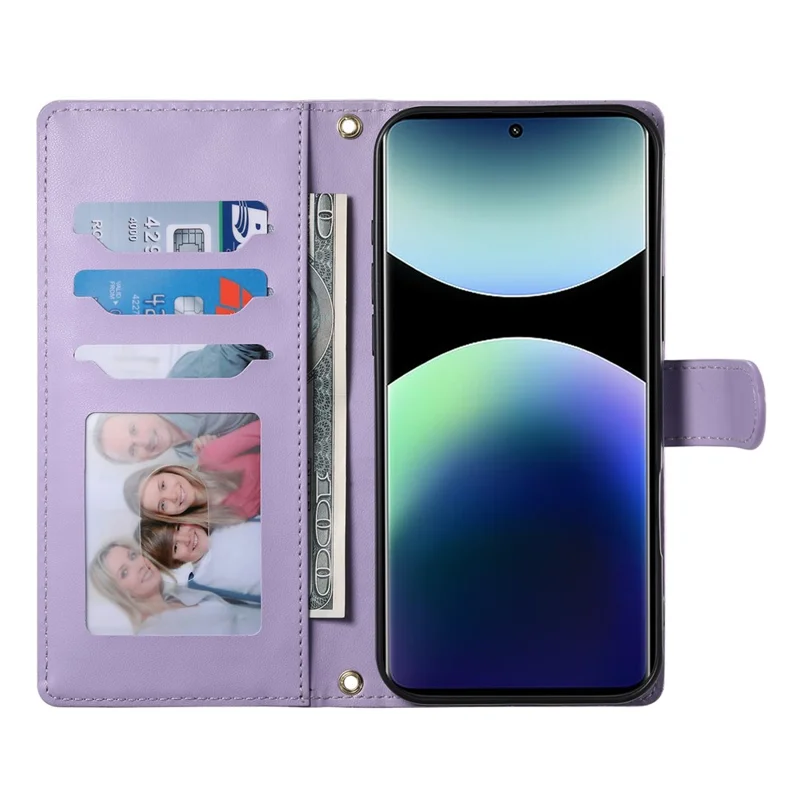 Capa de Couro para Xiaomi Redmi Note 14 Pro+ 5G com Carteira em Desenho Losango, Suporte e Alça Longa/Curta - Roxa