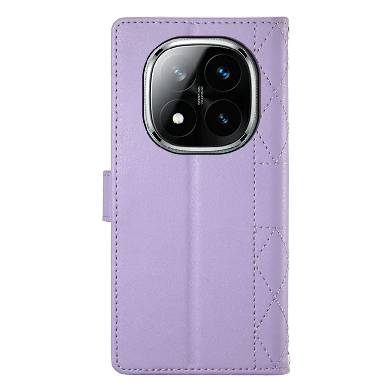 Capa de Couro para Xiaomi Redmi Note 14 Pro+ 5G com Carteira em Desenho Losango, Suporte e Alça Longa/Curta - Roxa