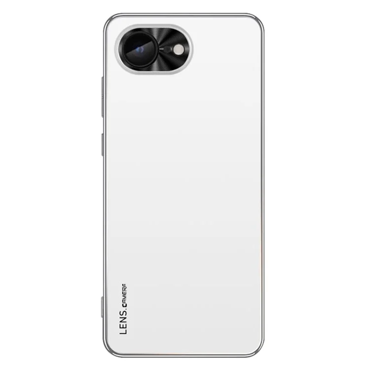 For iPhone 16e Case Acrylic + TPU + Metal Anti-Scratch Phone Cover with Electroplating Frame - White