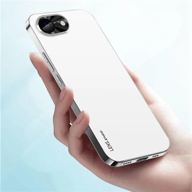 For iPhone 16e Case Acrylic + TPU + Metal Anti-Scratch Phone Cover with Electroplating Frame - White