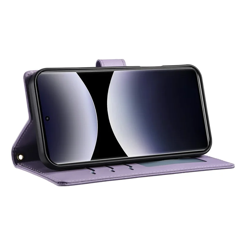 For Xiaomi Redmi Note 14 Pro 4G Case Rhombus Stitching Wallet Stand Leather Phone Cover with Long  /  Short Strap - Purple