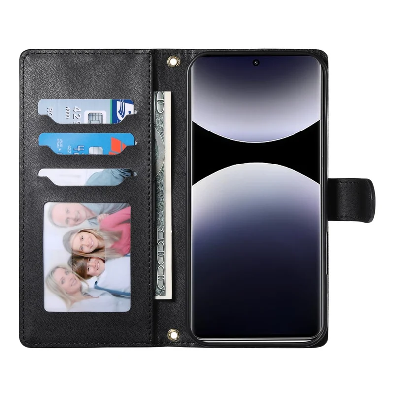 For Xiaomi 14T Case Rhombus Stitching Wallet Stand Leather Phone Cover with Long  /  Short Strap - Black