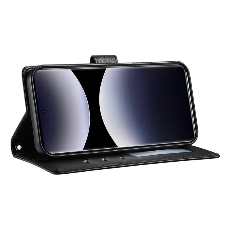 For Xiaomi 14T Case Rhombus Stitching Wallet Stand Leather Phone Cover with Long  /  Short Strap - Black