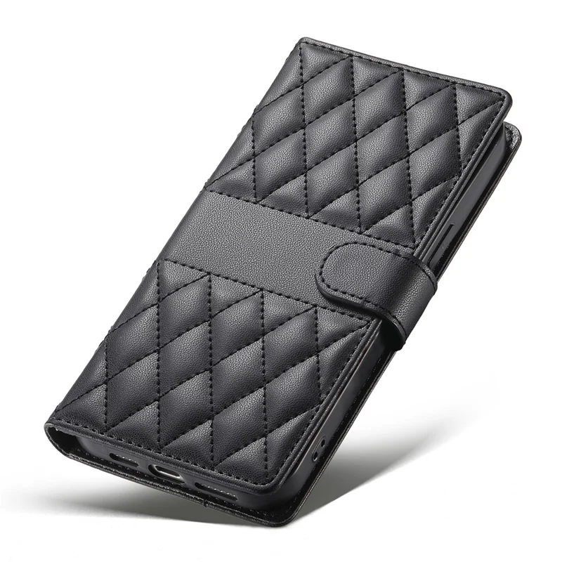 For Xiaomi 14T Case Rhombus Stitching Wallet Stand Leather Phone Cover with Long  /  Short Strap - Black