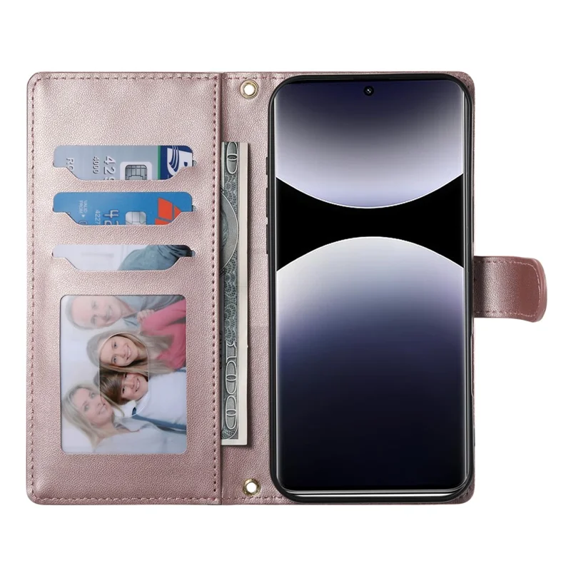 For Xiaomi 14T Case Rhombus Stitching Wallet Stand Leather Phone Cover with Long  /  Short Strap - Rose Gold