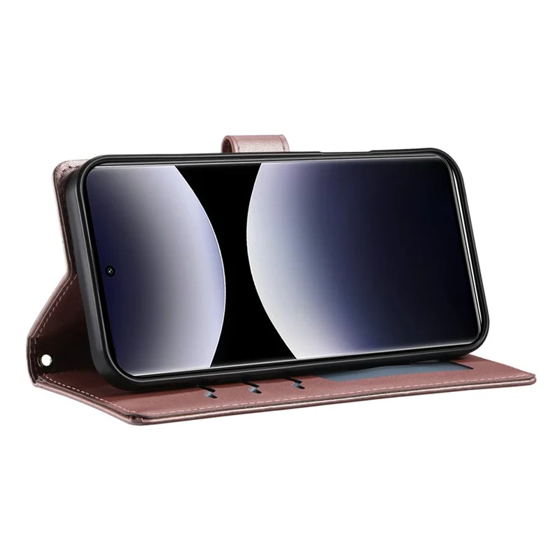 For Xiaomi 14T Case Rhombus Stitching Wallet Stand Leather Phone Cover with Long  /  Short Strap - Rose Gold