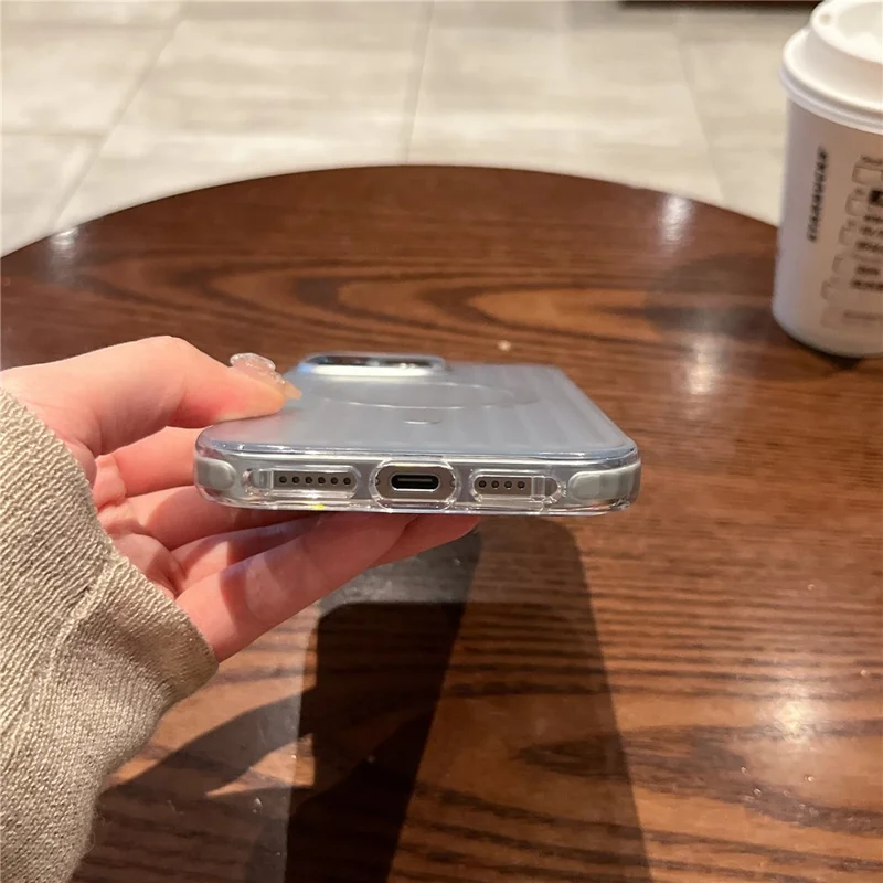 For iPhone 16 Pro Max Magnetic Case Corrugated Design PC + TPU Shockproof Phone Back Cover - Silver