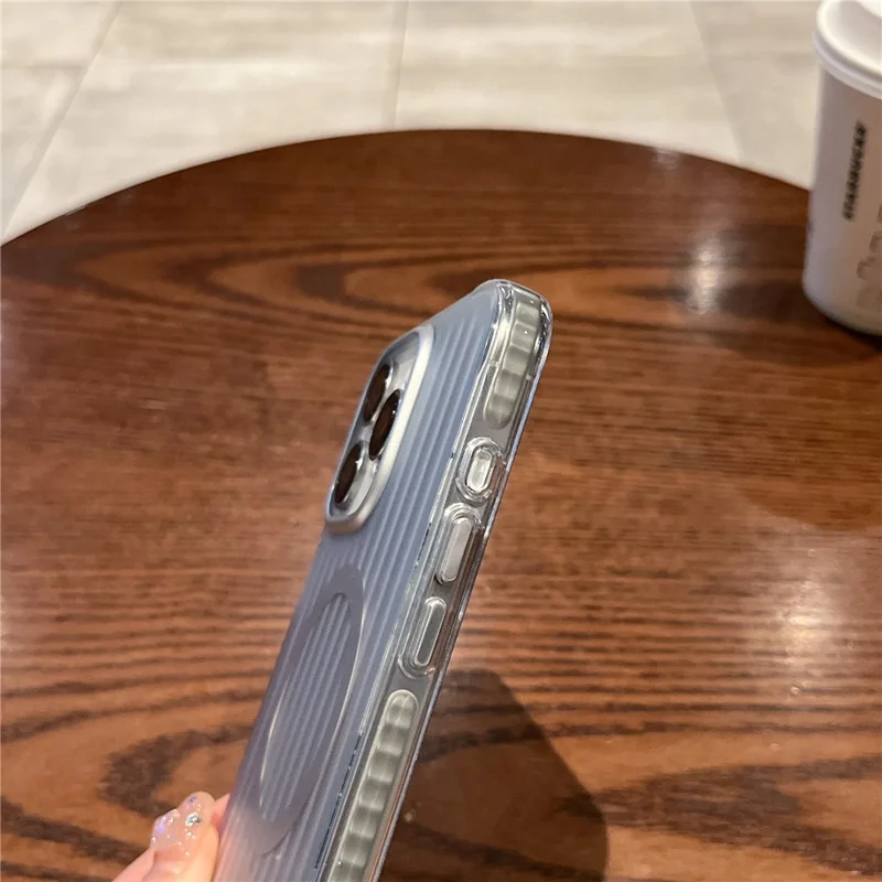 For iPhone 16 Pro Max Magnetic Case Corrugated Design PC + TPU Shockproof Phone Back Cover - Silver