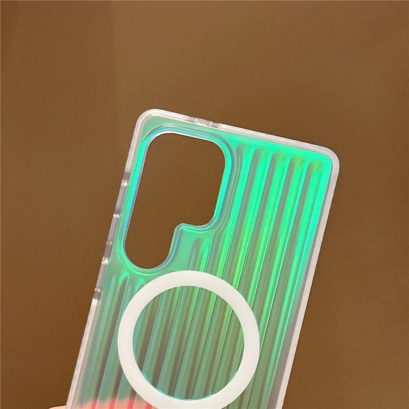 For Samsung Galaxy S25 Ultra Magnetic Case Dazzling Gradient Color PC + TPU Phone Back Cover Corrugated Design - Rainbow Light