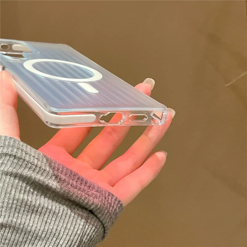For Samsung Galaxy S25 Ultra Magnetic Case Dazzling Gradient Color PC + TPU Phone Back Cover Corrugated Design - Rainbow Light