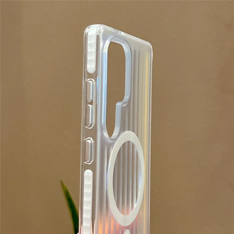 For Samsung Galaxy S25 Ultra Magnetic Case Dazzling Gradient Color PC + TPU Phone Back Cover Corrugated Design - Rainbow Light