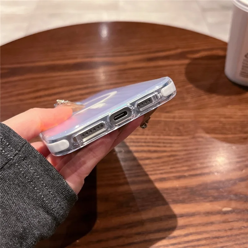 For iPhone 16 Pro Max Magnetic Case Dazzling Gradient Color PC + TPU Phone Back Cover Corrugated Design - Blue Light