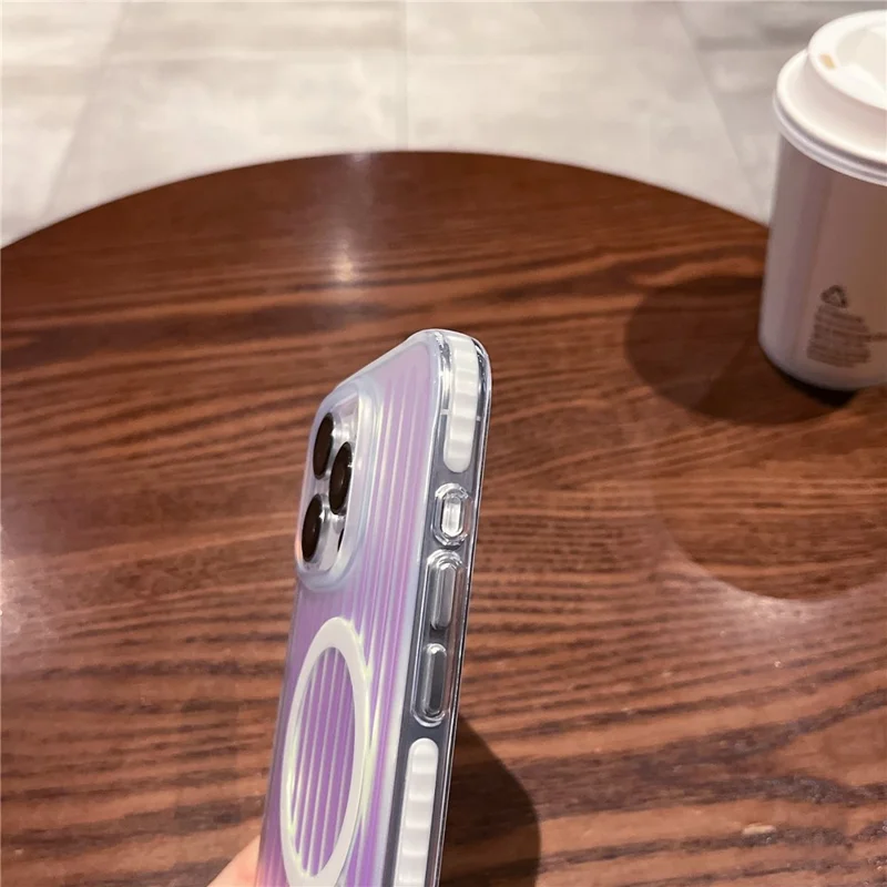 For iPhone 16 Pro Max Magnetic Case Dazzling Gradient Color PC + TPU Phone Back Cover Corrugated Design - Blue Light