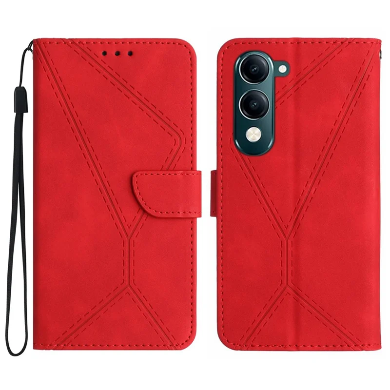 Cover per vivo Y04 4G / Y29s 5G con Linee Impresse in Pelle PU a Sfioramento - Rosso