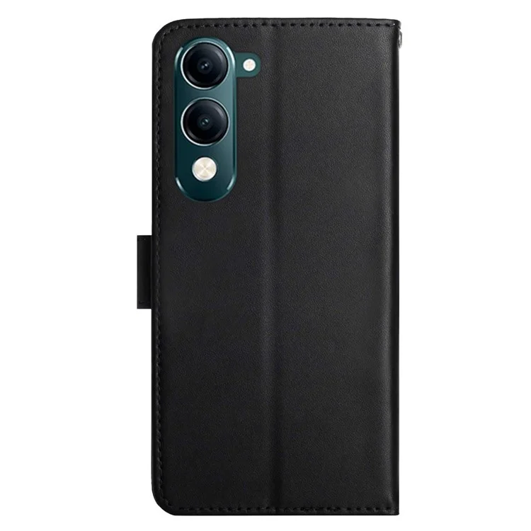 Para vivo Y04 4G / Y29s 5G Capa de Couro Genuíno de Vaca para Celular Textura Nappa - Preto