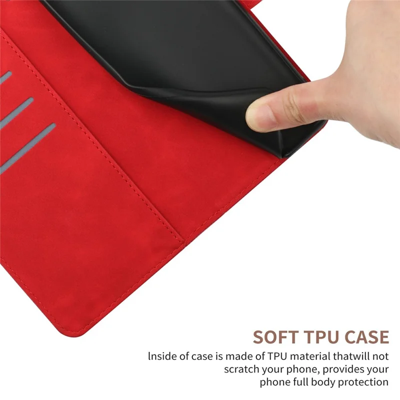 For Xiaomi 15 Ultra Case Skin Touch Lines Imprinted PU Leather Flip Phone Cover - Red