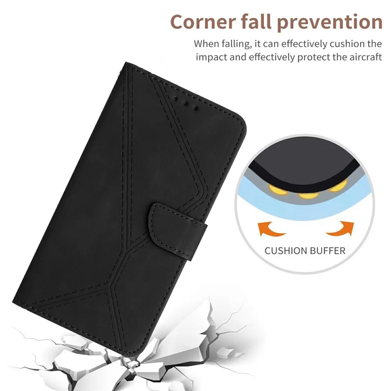 For Xiaomi 15 Ultra Case Skin Touch Lines Imprinted PU Leather Flip Phone Cover - Black