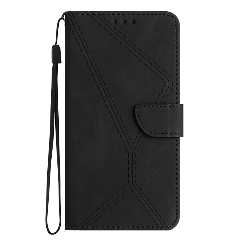 For Xiaomi 15 Ultra Case Skin Touch Lines Imprinted PU Leather Flip Phone Cover - Black