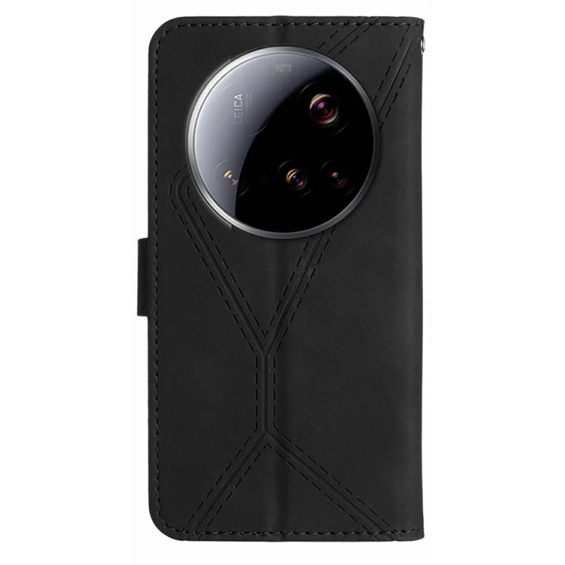 For Xiaomi 15 Ultra Case Skin Touch Lines Imprinted PU Leather Flip Phone Cover - Black