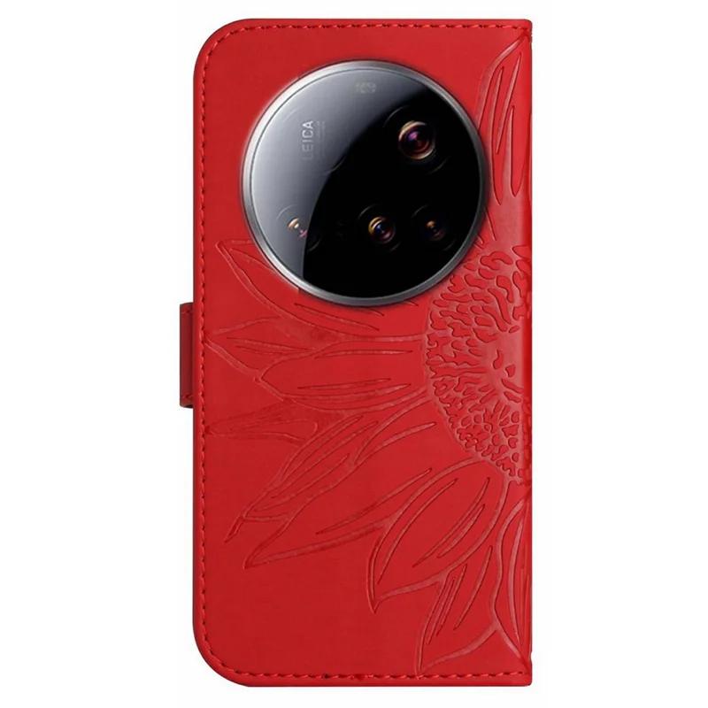 For Xiaomi 15 Ultra Case Sunflower Imprint PU Leather Phone Cover with Long Strap - Red