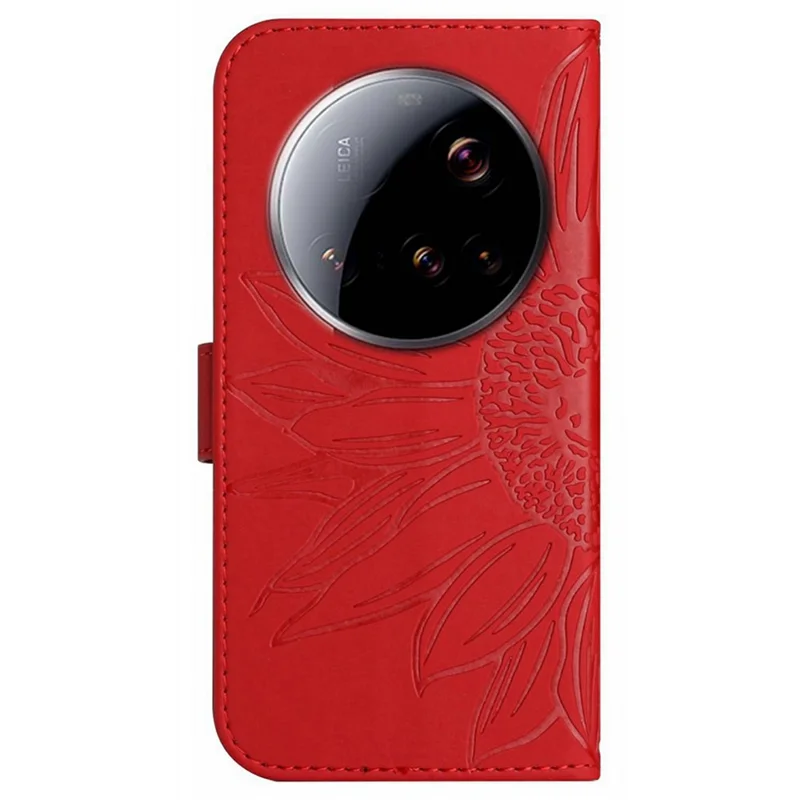 Voor Xiaomi 15 Ultra hoesje met zonnebloemprint Lederen portemonnee telefoonhoes met polsbandje - Rood