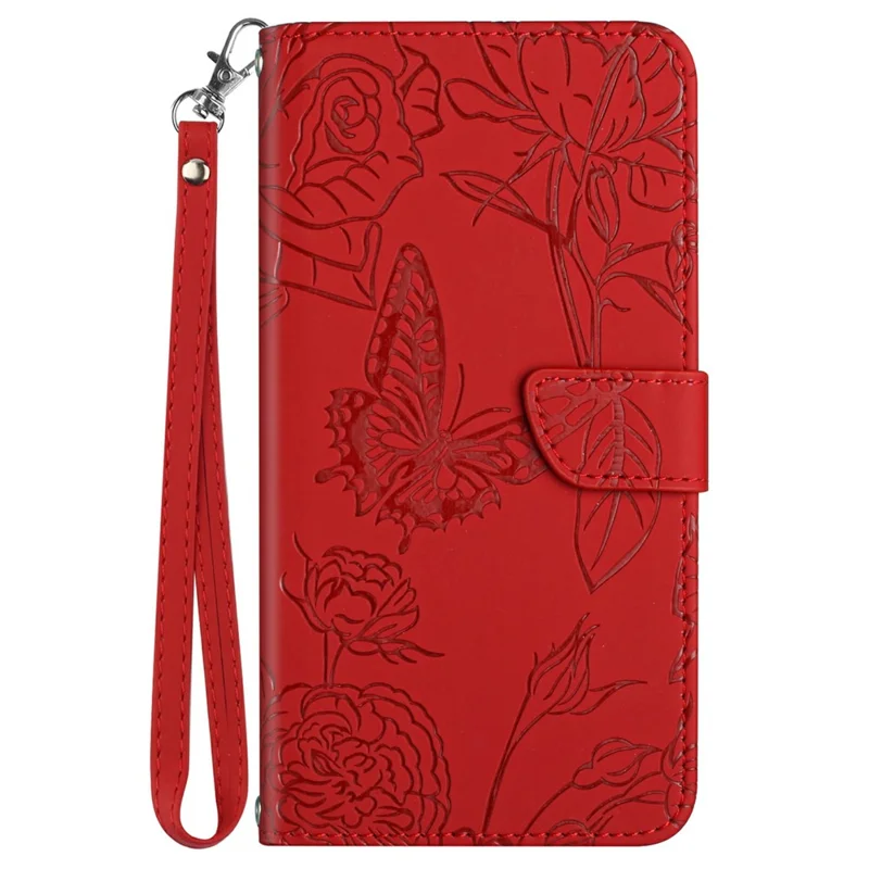 Xiaomi 15 Ultra hoesje met vlinder- en bloemenmotief in leer met riempje - Rood