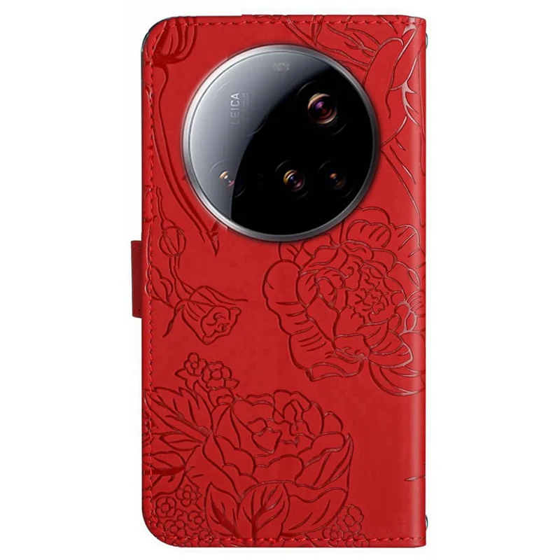 Xiaomi 15 Ultra hoesje met vlinder- en bloemenmotief in leer met riempje - Rood