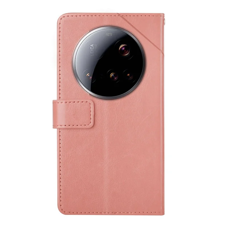 Xiaomi 15 Ultra taske med håndbånd og præg af Y-formede linjer i læder - Lyserød