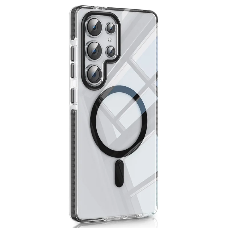 For Samsung Galaxy S24 Ultra Magnetic Case IMD Clear PC + TPU Phone Back Cover Airbag Shockproof - Black