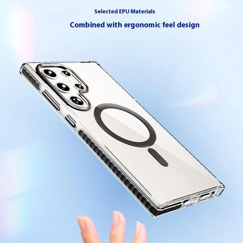For Samsung Galaxy S24 Ultra Magnetic Case IMD Clear PC + TPU Phone Back Cover Airbag Shockproof - Black