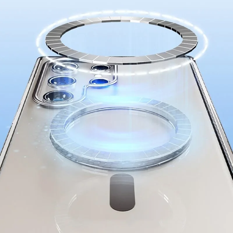 For Samsung Galaxy S24 Ultra Magnetic Case IMD Clear PC + TPU Phone Back Cover Airbag Shockproof - Black