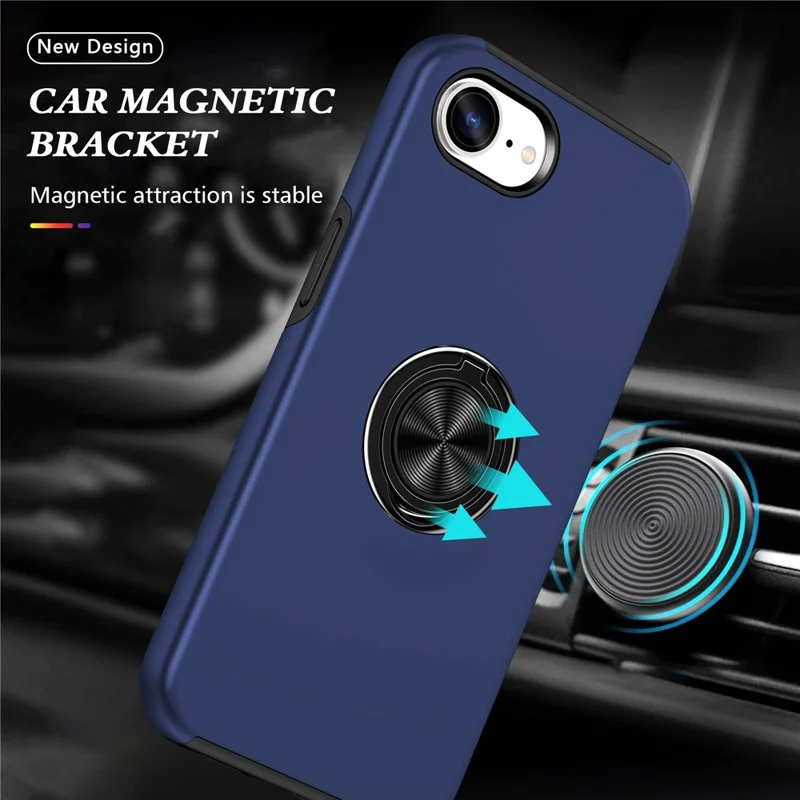 For iPhone 17e / 16e Case PC + TPU Phone Cover with Rotatable Ring Holder - Blue