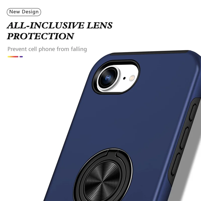 For iPhone 17e / 16e Case PC + TPU Phone Cover with Rotatable Ring Holder - Blue