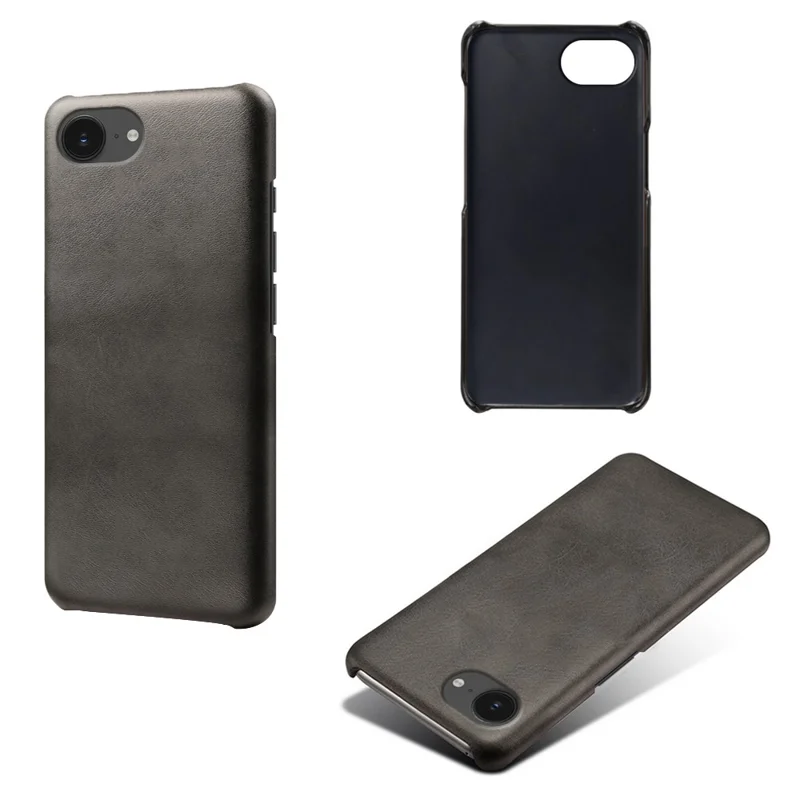 For iPhone 16e Case Calf Texture PU Leather Hard PC Protective Phone Cover - Black