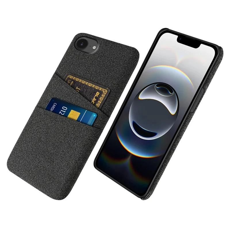 For iPhone 16e Case Cloth + Hard PC Phone Cover with Dual Card Slots - Black