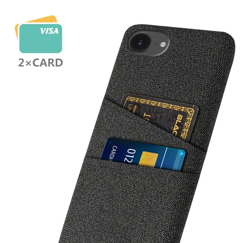For iPhone 16e Case Cloth + Hard PC Phone Cover with Dual Card Slots - Black