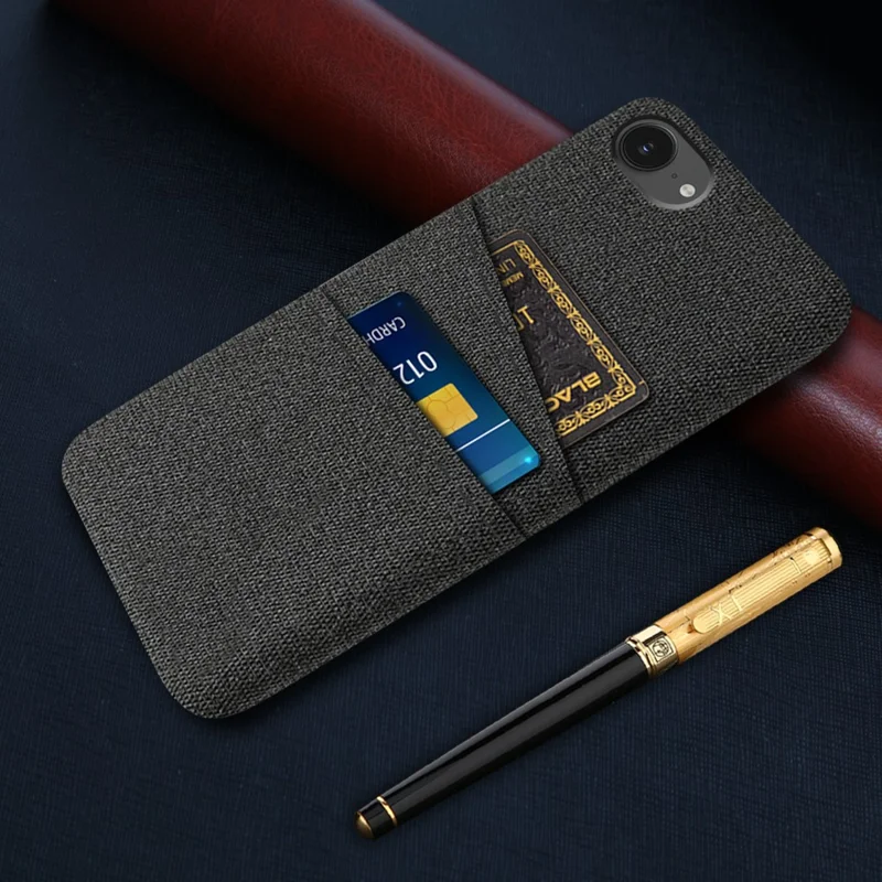 For iPhone 16e Case Cloth + Hard PC Phone Cover with Dual Card Slots - Black