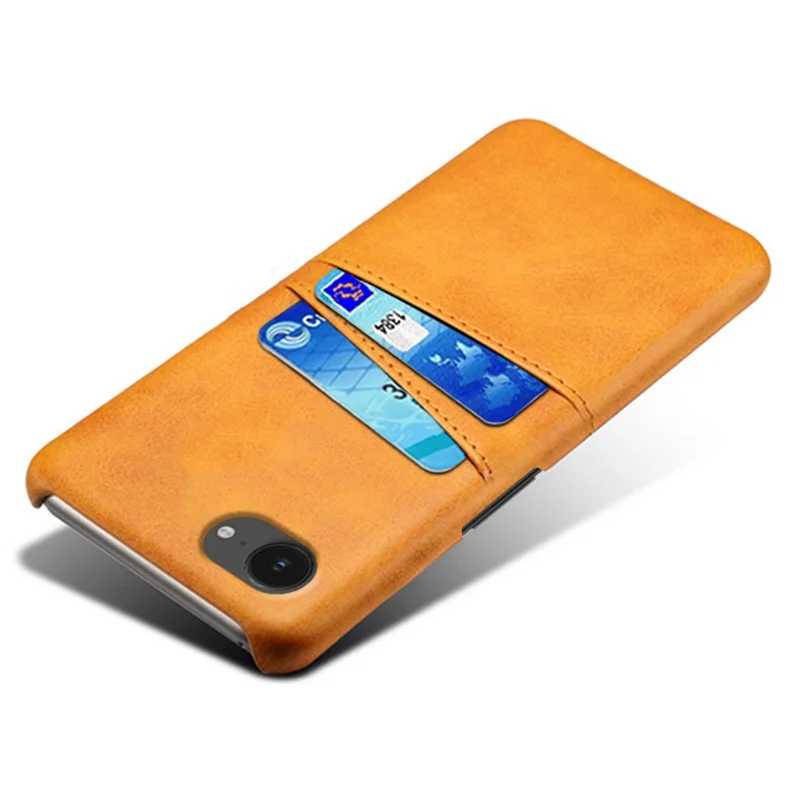 For iPhone 16e Case Dual Card Slots PU Leather + Hard PC Phone Cover - Orange