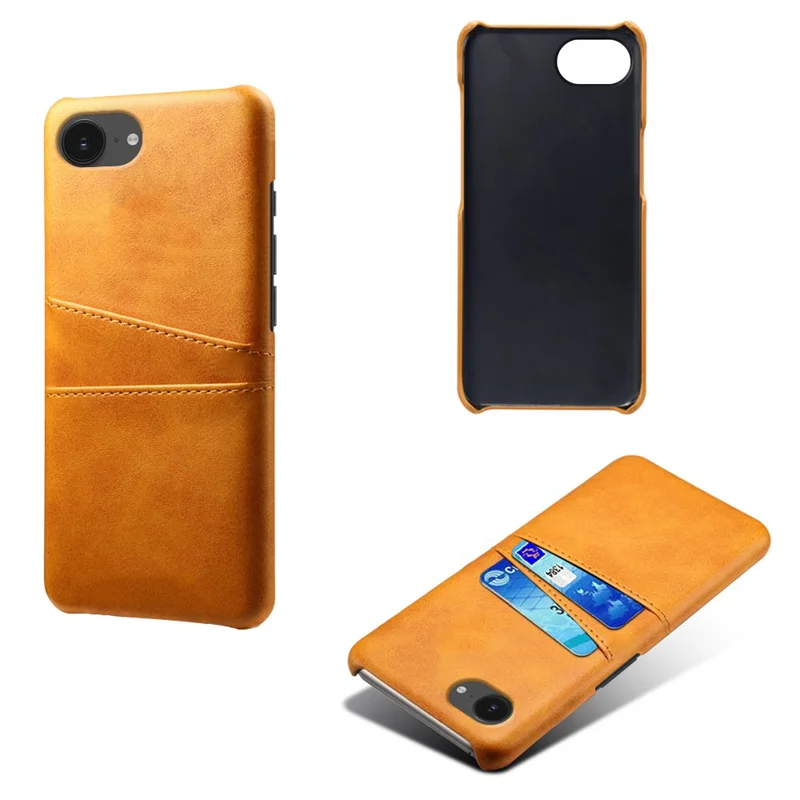 For iPhone 16e Case Dual Card Slots PU Leather + Hard PC Phone Cover - Orange