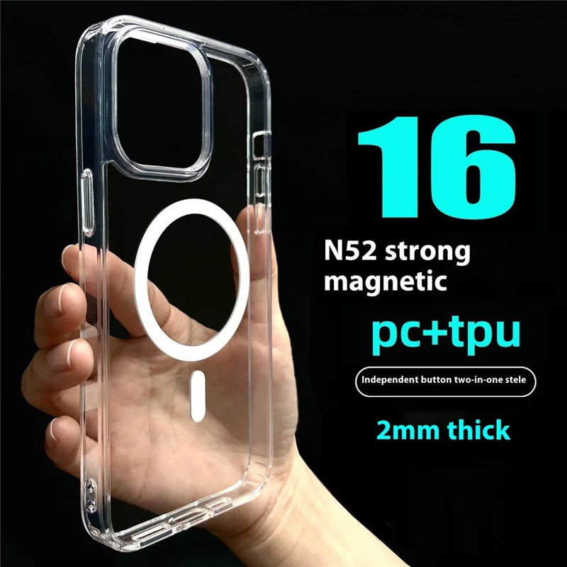 Für iPhone 15 Pro Max Magnetische Hülle TPU + PC Transparente Handyrückseite Schutzhülle 2mm Dicke