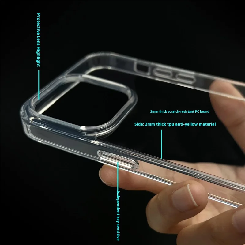 For iPhone 15 Pro Max Case TPU + PC Clear Phone Back Cover 2mm Thickness