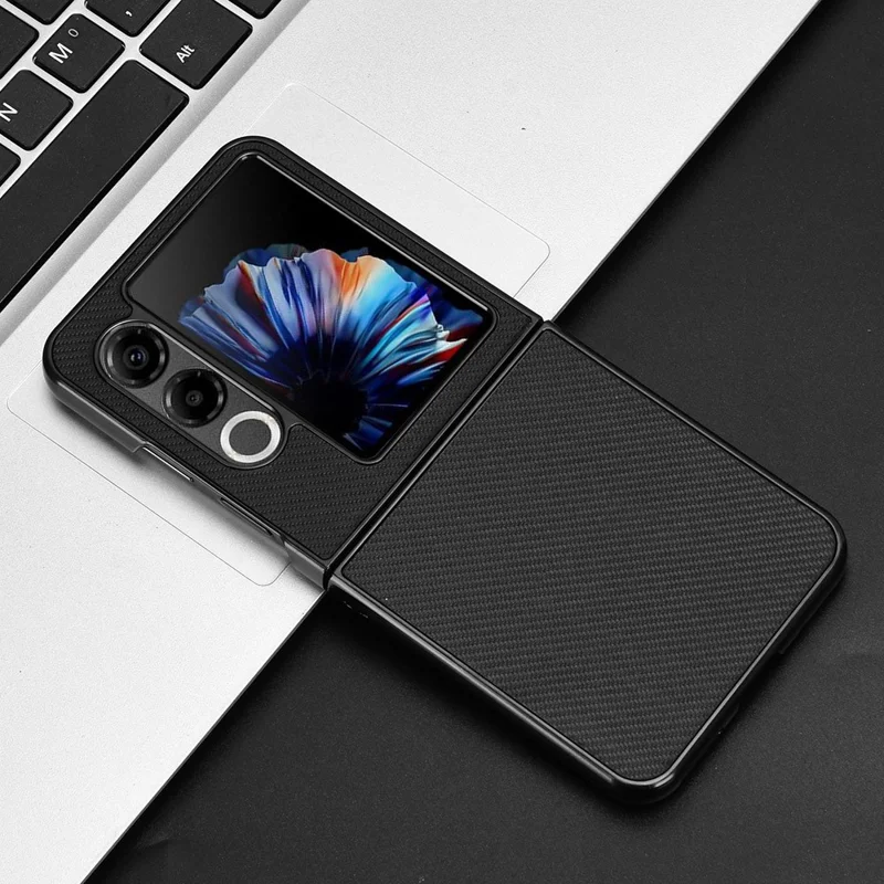 For ZTE nubia Flip2 5G Case Carbon Fiber Texture Shockproof PU + PC Phone Cover - Black