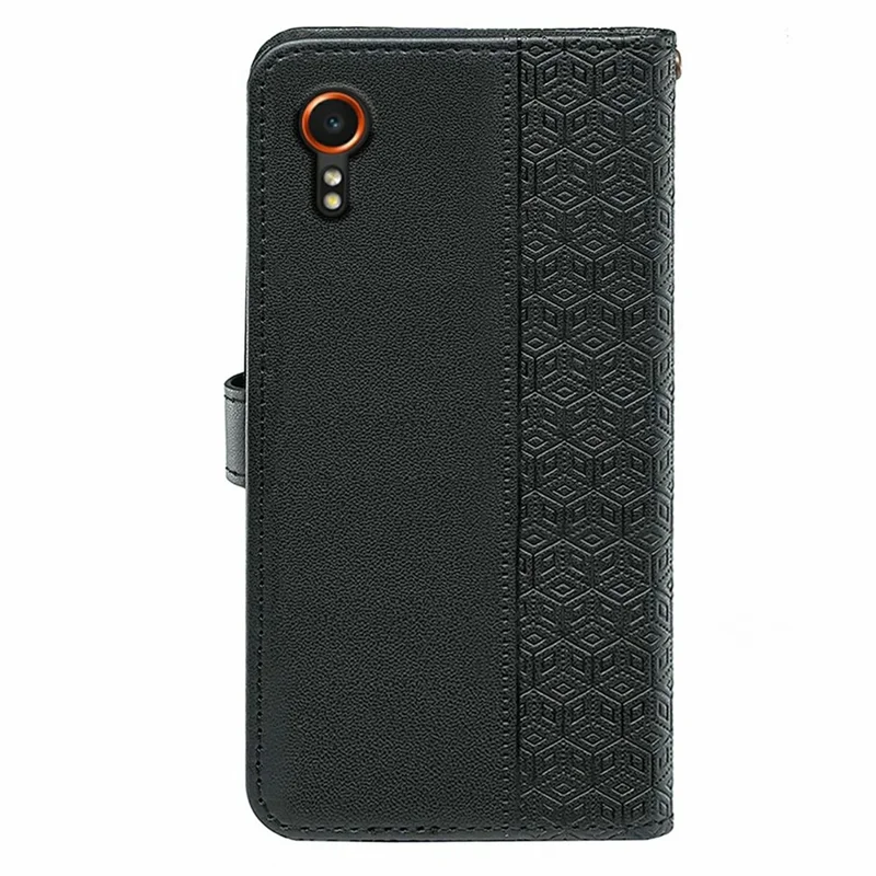 For Samsung Galaxy Xcover7 Case Anti Scratch Splicing Imprinted Rhombus Leather Phone Cover - Black