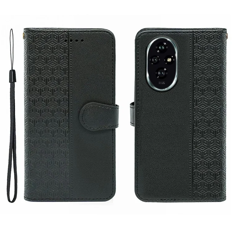Étui For Honor 200 Pro 5G Antidérapant à Motif Géométrique Losange en Cuir - Noir