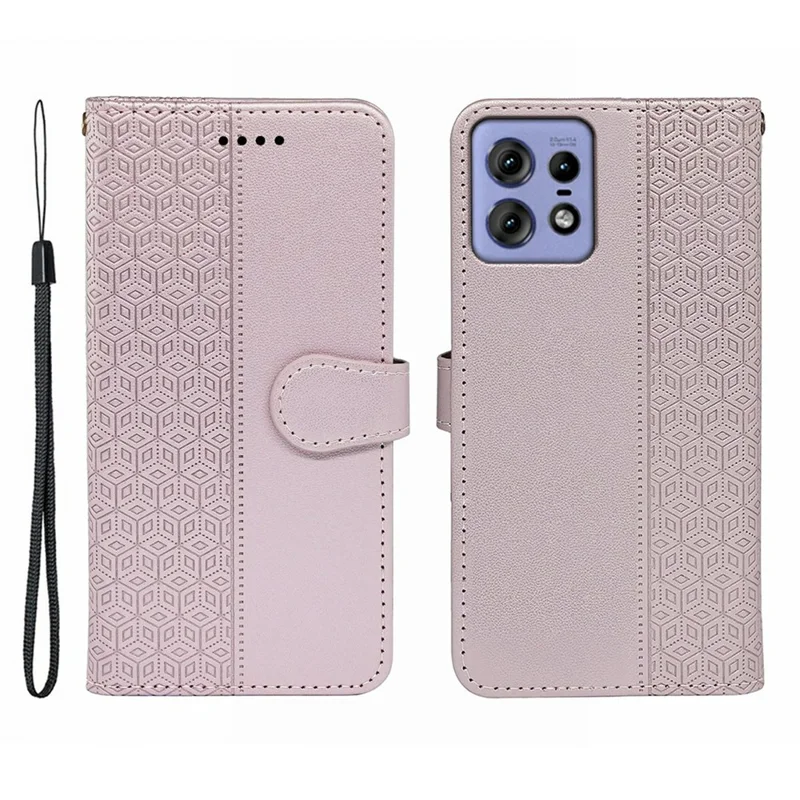 For Motorola Edge 50 Pro 5G / Edge 50s Pro 5G Case Anti Scratch Splicing Imprinted Rhombus Leather Phone Cover - Rose Gold
