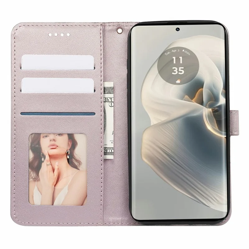 For Motorola Edge 50 Pro 5G / Edge 50s Pro 5G Case Anti Scratch Splicing Imprinted Rhombus Leather Phone Cover - Rose Gold