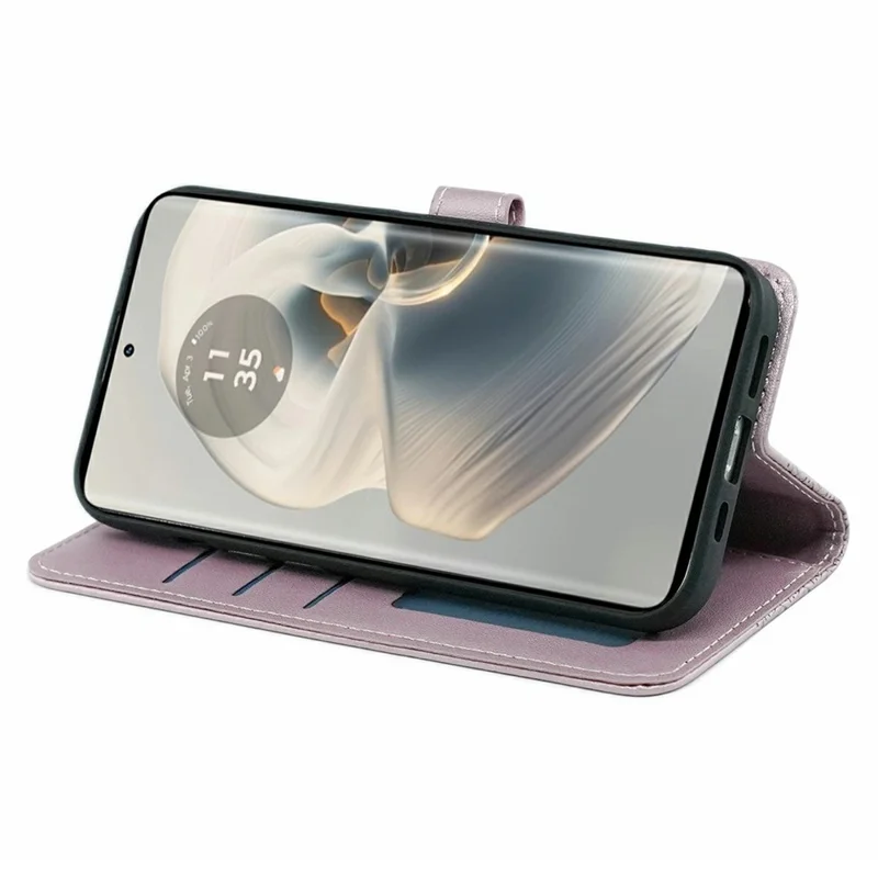 For Motorola Edge 50 Pro 5G / Edge 50s Pro 5G Case Anti Scratch Splicing Imprinted Rhombus Leather Phone Cover - Rose Gold