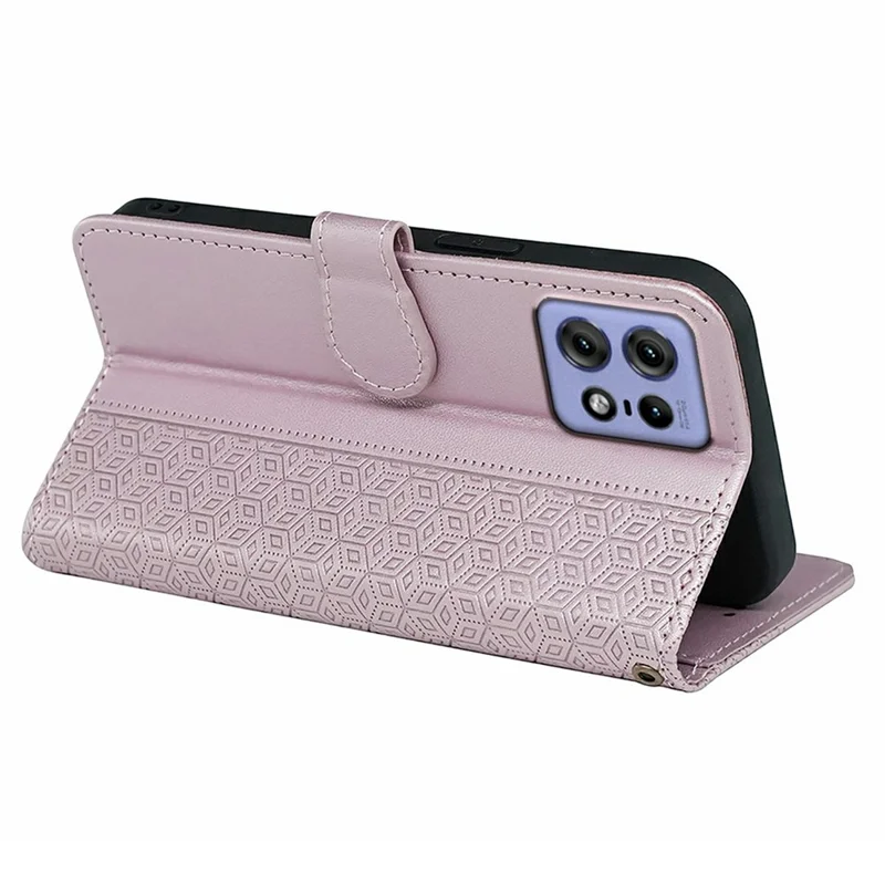 For Motorola Edge 50 Pro 5G / Edge 50s Pro 5G Case Anti Scratch Splicing Imprinted Rhombus Leather Phone Cover - Rose Gold